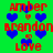 Green background with red text and blue hearts; repeated names 'Amber', 'Brandon', 'Love' in pixelated font, each name paired with a small heart symbol.