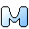 Two identical pixelated 'M' characters with light blue gradient fill and black outlines on a gray background.