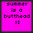 Four identical pixelated images of a bright pink square with black text reading 'summer is a butthead =]' on a dark green background.