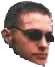 25 cropped head-and-shoulders images showing a person with short dark hair, sunglasses, and light skin against a gray background