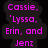 Pixelated text in bright pink on dark backgrounds with a smiley face, arranged across multiple sections.