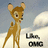 Pixelated cartoon deer with light brown fur stands against a cloudy sky background, mouth slightly open.