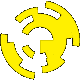 Yellow circular pattern with segmented, irregularly shaped pieces arranged in a on gray background
