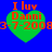 Four identical green heart-shaped icons with red text on a blue background, each displaying 'I luv Danni' and the date '3-7-2008'.