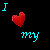 Pixelated text and heart symbol above a close-up of an orange pumpkin with visible stem on black background.