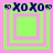 Four identical square icons with layered borders and 'XOXO' text above, each displaying a distinct nested square pattern variation.