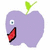 Pixelated purple apple-shaped character with green stem, blue eye, red mouth; right image shows black banner with white text "Grawi" over its face.