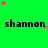 Green background with repeated 'shannon' text and scattered pink and brown stars, partially cropped on the right.