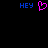 Blue 'HEY' text flanks a pink pixelated heart symbol on a black background.