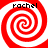 Four identical red and white spiral patterns arranged in a , each with the text 'rachel' above it