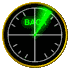 Circular gauge with black face, yellow border, and green needle moving through 'BACK' text at top-left quadrant then rotating clockwise past 'HOME' text in bottom-right quadrant.