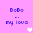 Pixelated text 'BoBo' and 'my lova' on pink background with white heart symbols appearing in different positions across frames.