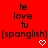 Red background with black text reading 'te', 'love', 'tu', and '[spanglish]' in two identical vertical , each followed by a white pixelated heart symbol