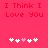 Red background with pixelated text "I Think I Love You" and two of white and pink heart icons