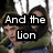 A four- shows a person in green clothing embracing another, with text overlays changing across to form the phrase "And the Lion Fell In Love With The Lamb."
