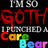 Pixelated text on black background: 'FM 90' in gray, 'GOTH' in red with dripping effect, 'I PURCHASED A' in gray, and 'CORP BEAR' in rainbow colors.
