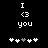 Pixelated black background with white text "I <3 you" and five heart symbols below, where the third heart shifts from gray to white
