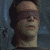 identical pixelated headshots with a dark blindfold, set against a blue-toned background with faint vertical lines