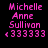Pixelated text displays 'Michelle Anne Sullivan' with a of six pink arrows beneath, on four distinct background colors