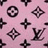 Pink background with repeating black and white patterned symbols including circles, crosses, diamonds, and stylized letters.