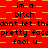 Red and orange pixelated background with repeated text phrases in black, including "im a bitch," "dont let thd," "pretty face," and "fool u." The image has no visible motion or animation changes.