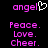 Pixelated text and symbols in pink and white on black background, with a heart symbol replacing the 'l' in 'angel' on the left side.