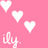 Pixelated pink background with three white hearts and partial text reading 'ily' in the lower-left corner.