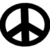 Black and white peace symbol icon with a circular border, rendered in pixelated style on white background.