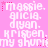 Pixelated text repeats across a pink background with small star accents, forming a of names and phrases in white