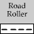 Animated contact sheet showing 24 frames of a pixelated road roller icon with red vehicle, yellow driver, black wheels, and dashed white road on gray background.