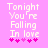 Pixelated text on pink background with heart symbols below, showing two variations of the phrase "Tonight You're Falling In love" with differing heart colors.