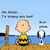 Pixelated cartoon scene shows Charlie Brown in yellow shirt sitting on beach with Snoopy standing beside him, blue sky and water background.