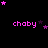 Pixelated pink text 'chaby' appears repeatedly on a black background with scattered purple and pink stars, some of which animate in position across frames.