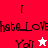 A split-screen animation with red and pink backgrounds displays text 'I hate Love Yall' alongside star symbols that alternate between white and red.
