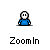 Pixelated character in blue shirt with white face, shown in multiple zoom states with blue circular overlays and 'ZoomIn' text.