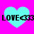 Four cyan hearts on a bright pink background with black text reading "LOVE<333" over each heart, all pixels identical across observations.