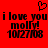 Red background with black pixelated text reading "i love you molry! 10/27/08" and a pixelated heart symbol above the text.