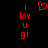 Red pixelated text 'i love u gi' on black background with red heart symbol above the leftmost text block.