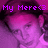Pixelated image with purple and pink gradient background, featuring text 'My Mere<3' in bright magenta pixel font above a blurred face.