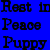 Blue background with black pixelated text reading 'Root 10 Peace Puppy' in three lines.