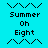 Pixelated cyan background with black zigzag lines and text reading Summer, Oh, Eight in a pattern, some text highlighted in yellow