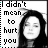 six identical pixelated images showing a person with long dark hair and text reading "I didn't mean to hurt you" in black font on the left side