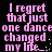 Pink pixelated text on black background reads "I regret that just one dance changed my life..." with white dots scattered around.