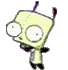 Animated sequence of a light green cartoon character with large white eyes and black limbs in various poses against gray background.