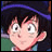 Pixelated anime-style character with dark hair and blue headband, next to stylized text on black background.