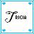 Pixelated 'Fricia' text with stylized F and blue heart corners on white background, six variations show subtle animation changes in lettering.
