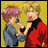 Pixelated anime-style buddy icon featuring two characters against a yellow background on the left and "Anime IM" text with "COM" logo on black background on the right, part of an animated contact sheet.