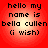 Red circular background with pixelated text reading "hello my name is bella cullen (i wish)" in four identical quadrants.