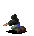 Pixelated animated contact sheet showing a character performing acrobatic flips on a rocky base with blue accents.
