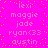Bright pink background with yellow dots and repeated names in light pink text arranged vertically.